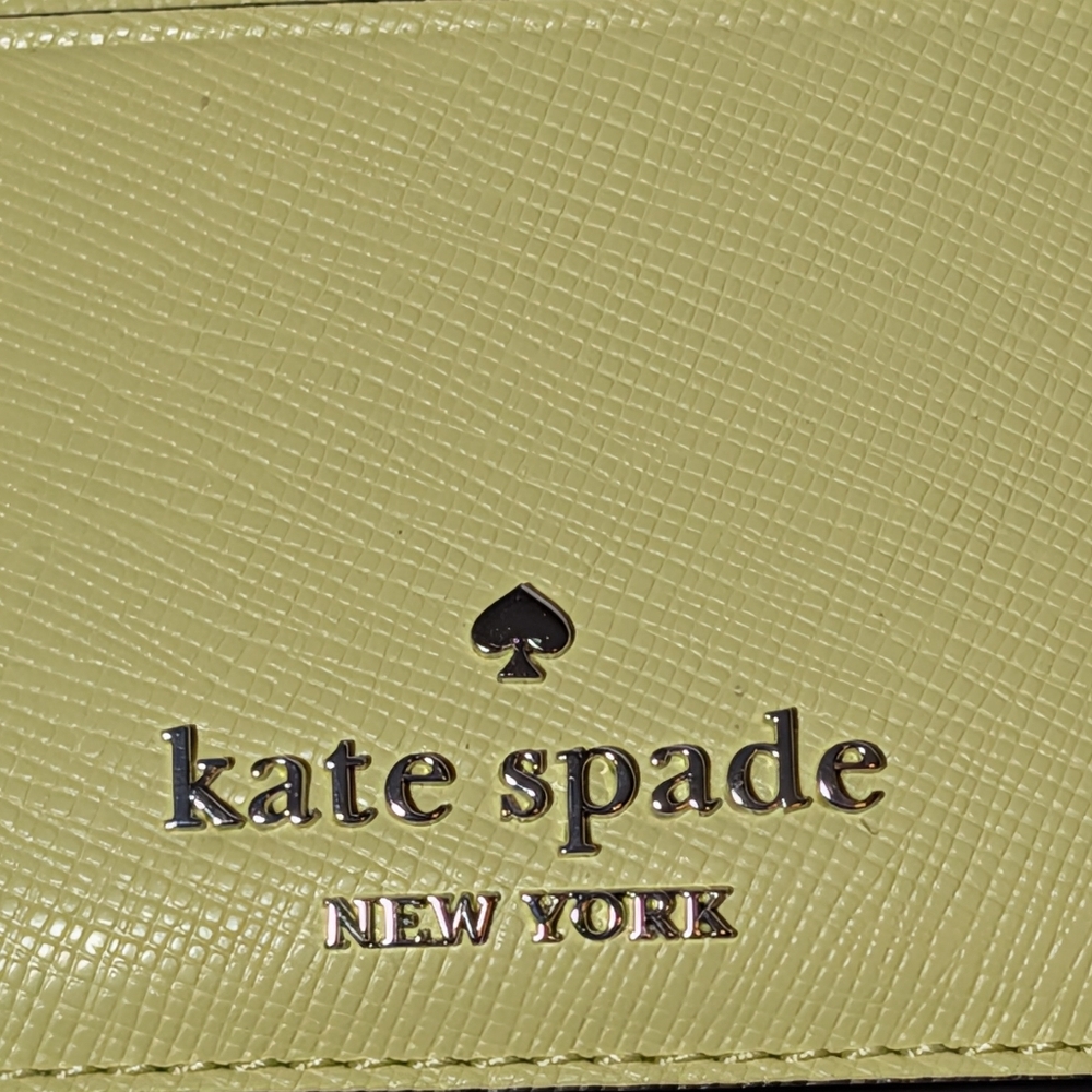 Kate Spade New York Saffiano Leather Slim Card Holder Wallet Tennis Ball Yellow - Picture 3 of 5
